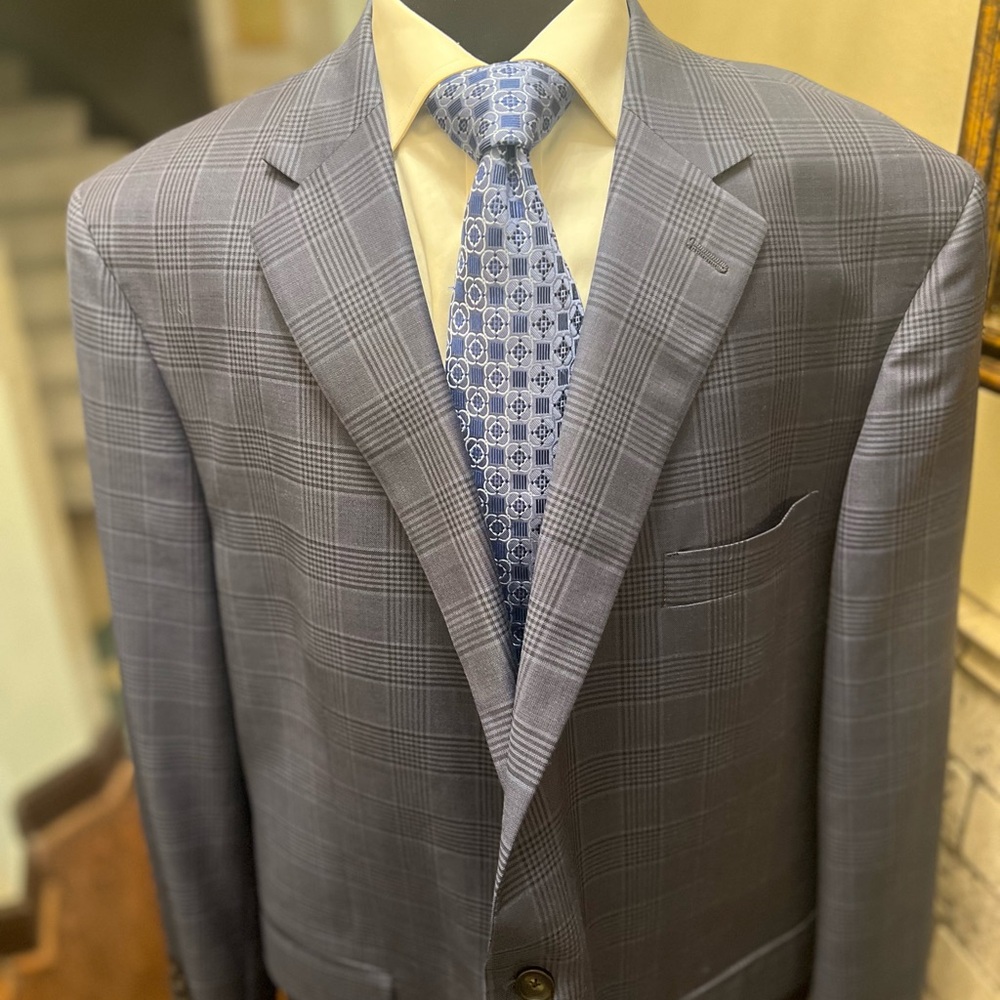 Hart Schaffner Glen Plaid Big Tall Sport Coat Blazer Jacket Blue Men 52R - Picture 12 of 14